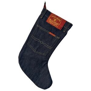 NWT lucky Brand Chritmas Stocking rare denim Jean stocking w/pocket Xmas gifts